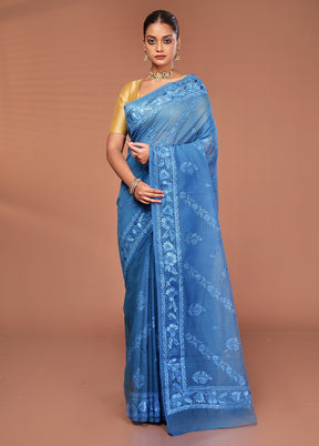 Blue Pure Cotton Saree With Blouse Piece