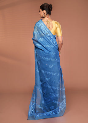 Blue Pure Cotton Saree With Blouse Piece