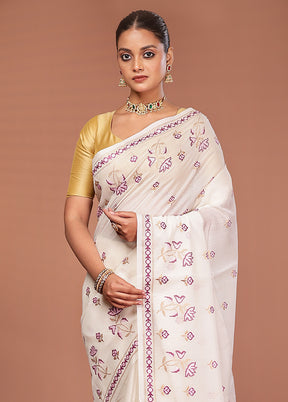 White Pure Cotton Saree With Blouse Piece