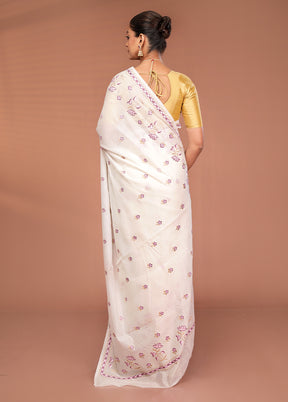 White Pure Cotton Saree With Blouse Piece