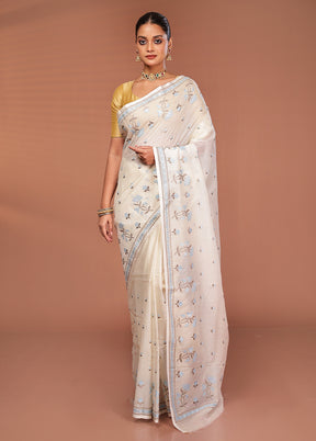 White Pure Cotton Saree With Blouse Piece