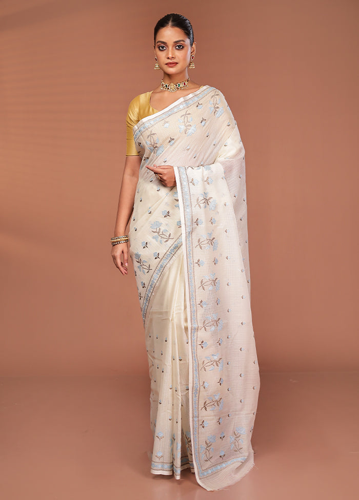 White Pure Cotton Saree With Blouse Piece