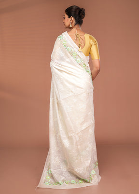 White Pure Cotton Saree With Blouse Piece