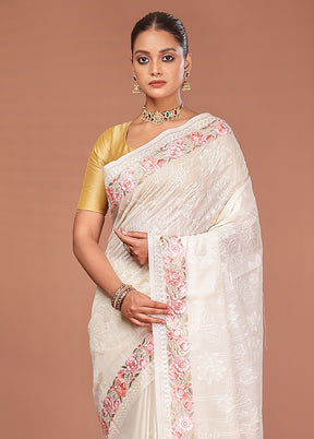 White Pure Cotton Saree With Blouse Piece
