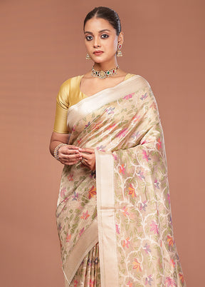 Cream Tissue Silk Saree With Blouse Piece