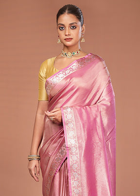 Pink Tissue Silk Saree With Blouse Piece