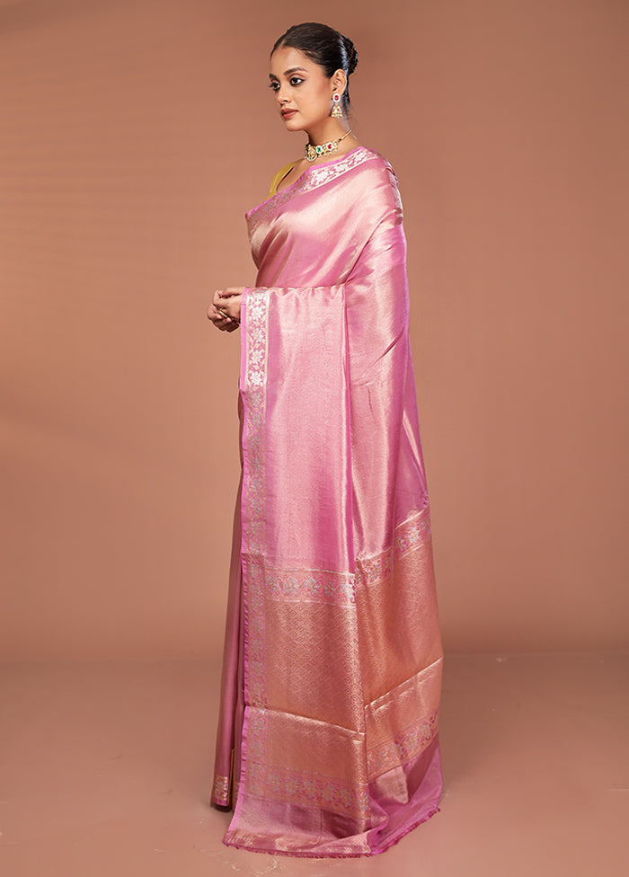 Pink Tissue Silk Saree With Blouse Piece