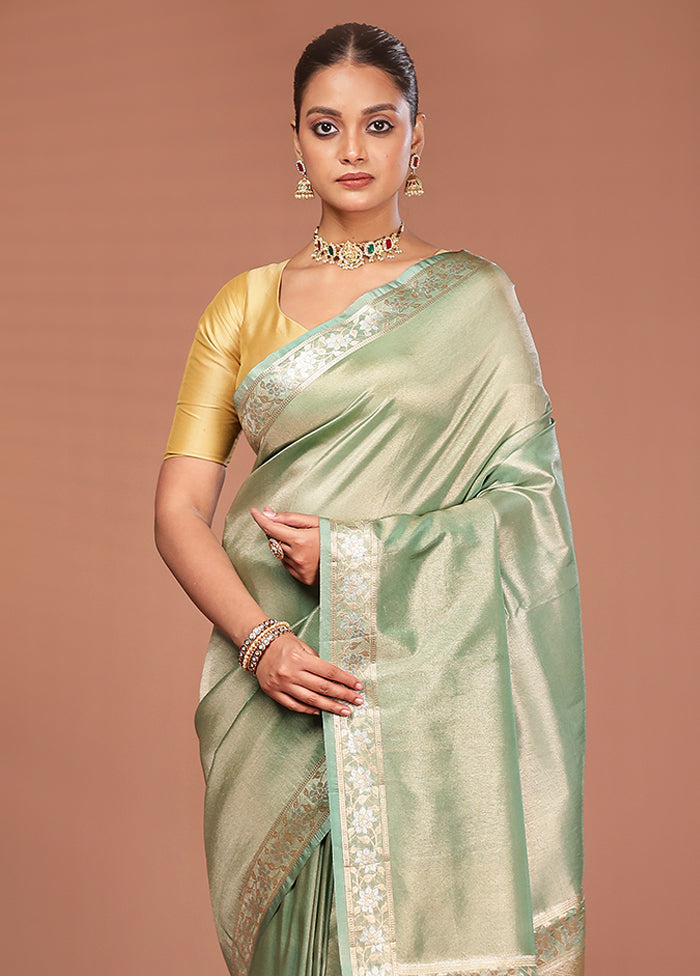 Green Tissue Silk Saree With Blouse Piece