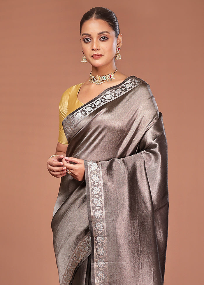 Grey Tissue Silk Saree With Blouse Piece