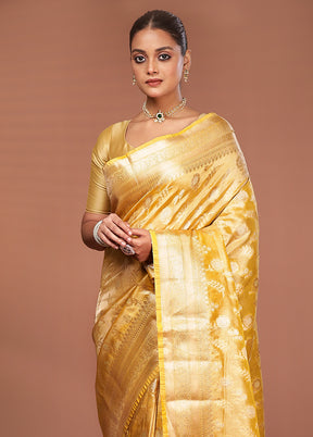 Yellow Tissue Silk Saree With Blouse Piece