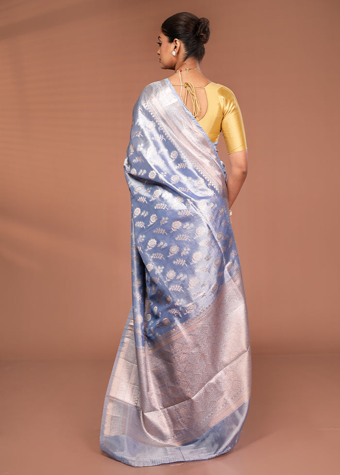 Blue Tissue Silk Saree With Blouse Piece