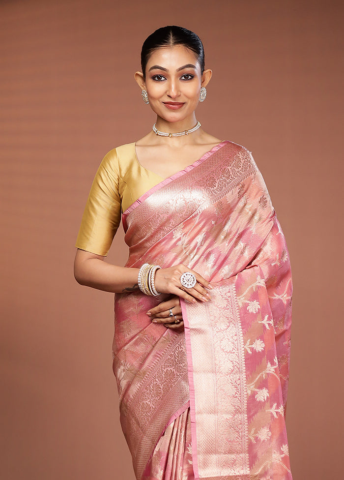 Peach Tissue Silk Saree With Blouse Piece