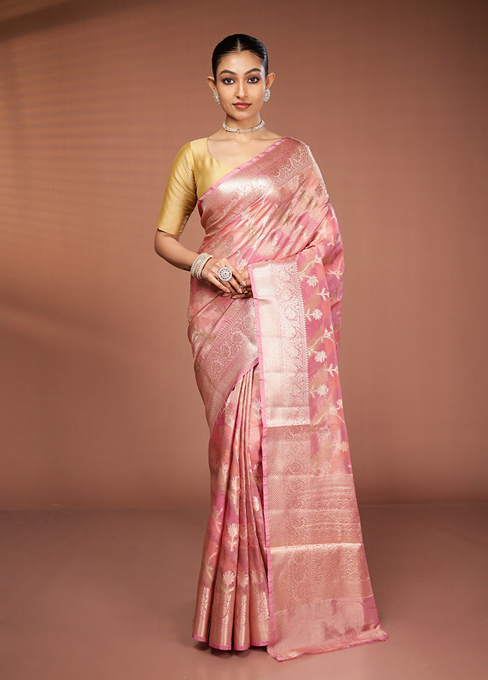 Peach Tissue Silk Saree With Blouse Piece