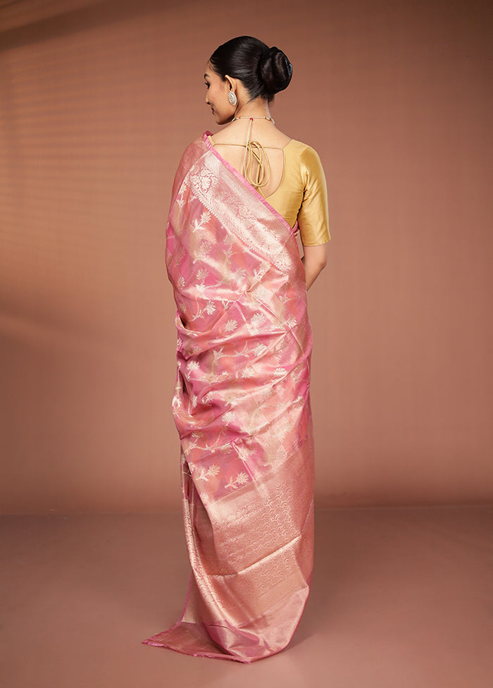 Peach Tissue Silk Saree With Blouse Piece