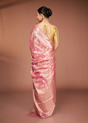 Peach Tissue Silk Saree With Blouse Piece
