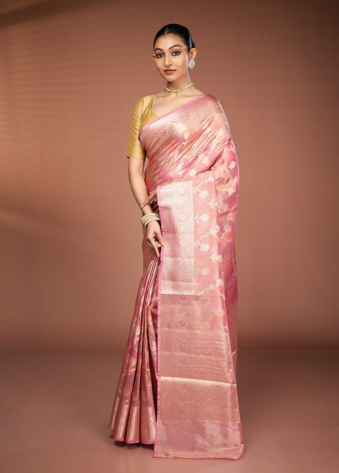 Peach Tissue Silk Saree With Blouse Piece