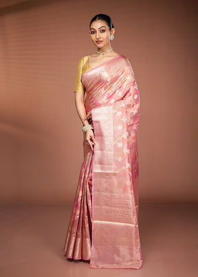 Peach Tissue Silk Saree With Blouse Piece