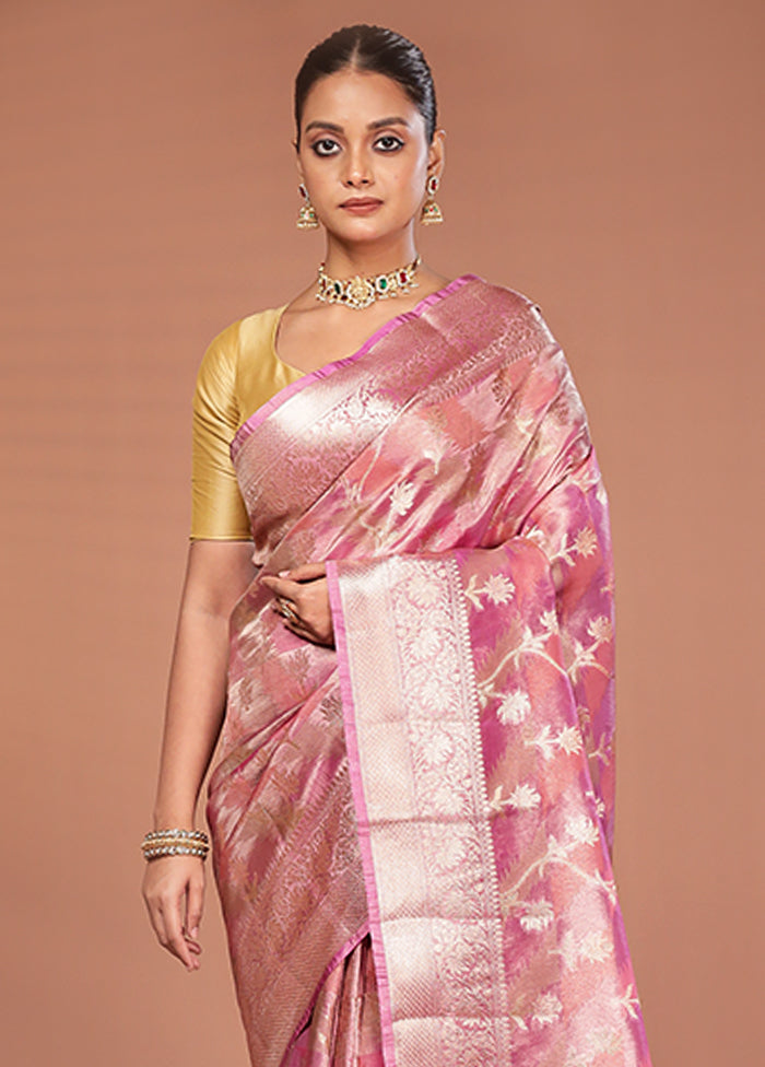 Pink Tissue Silk Saree With Blouse Piece