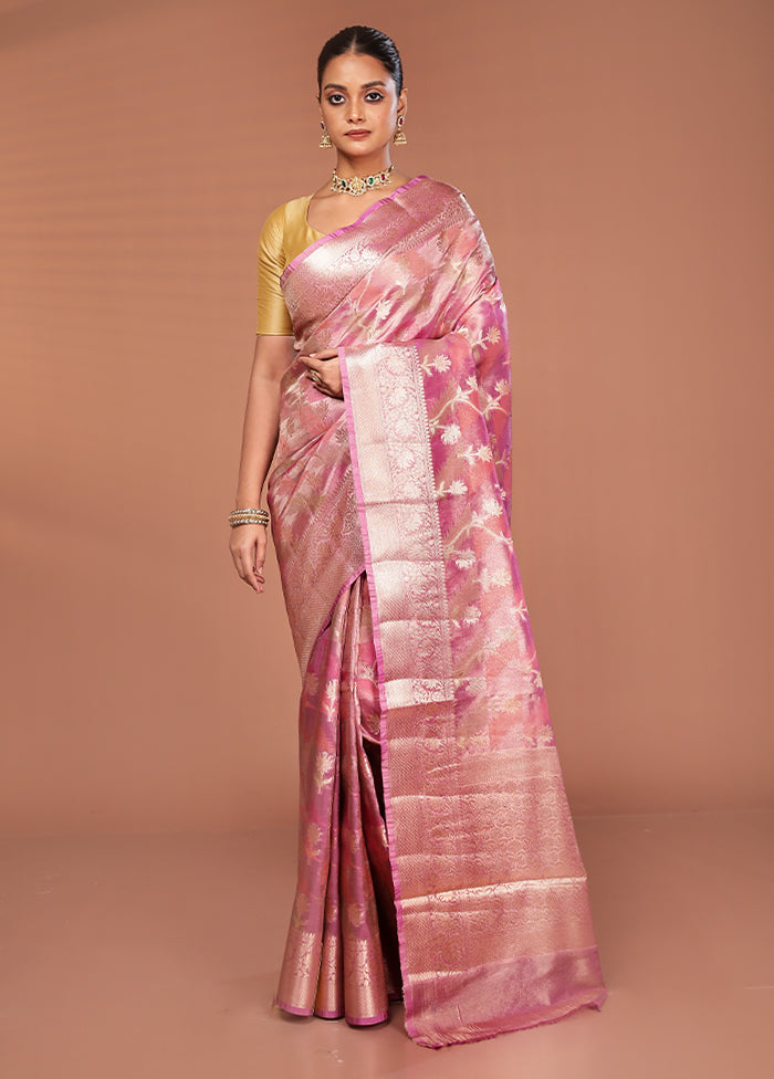 Pink Tissue Silk Saree With Blouse Piece
