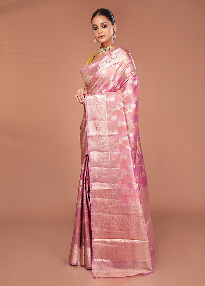 Pink Tissue Silk Saree With Blouse Piece