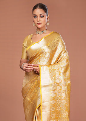 Yellow Tissue Silk Saree With Blouse Piece