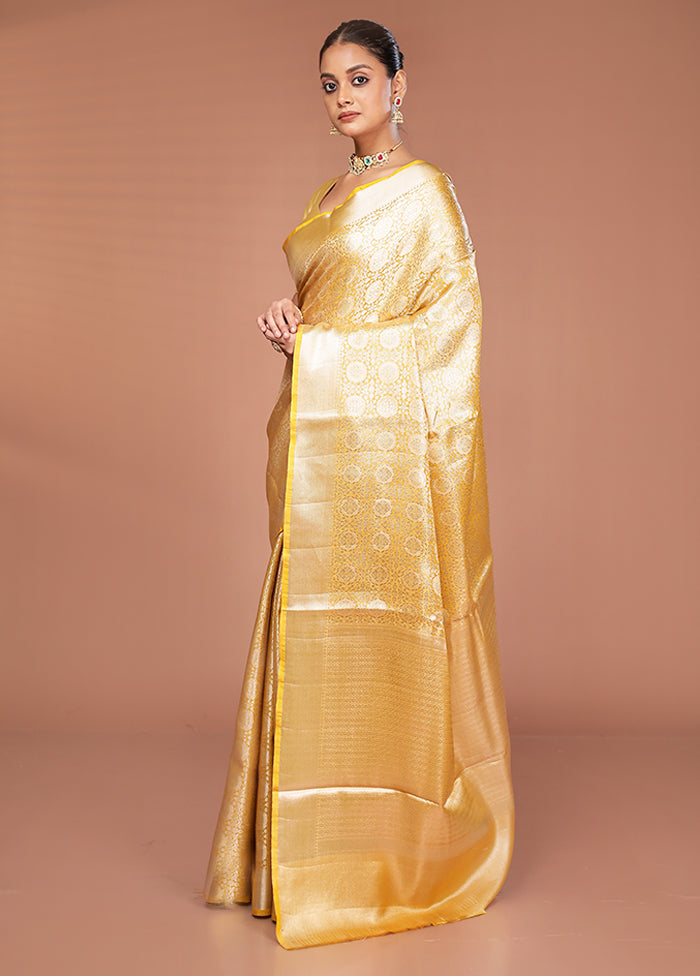 Yellow Tissue Silk Saree With Blouse Piece