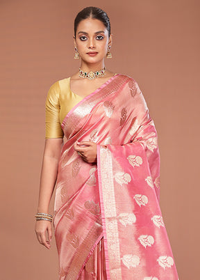 Pink Tissue Silk Saree With Blouse Piece