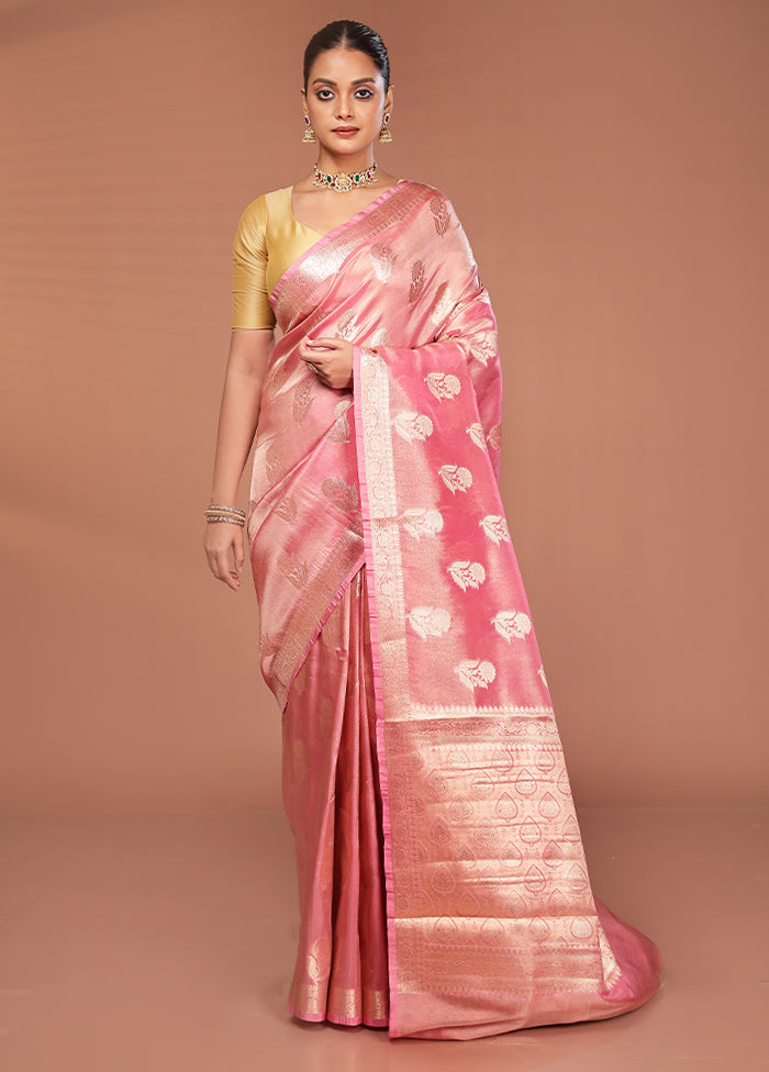 Pink Tissue Silk Saree With Blouse Piece