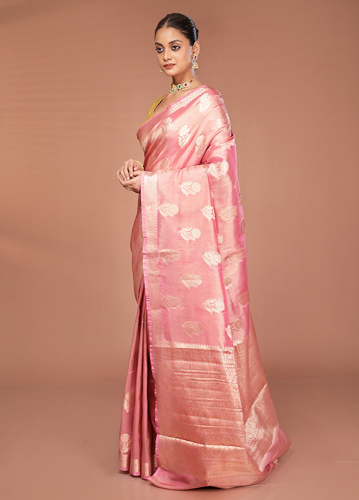 Pink Tissue Silk Saree With Blouse Piece