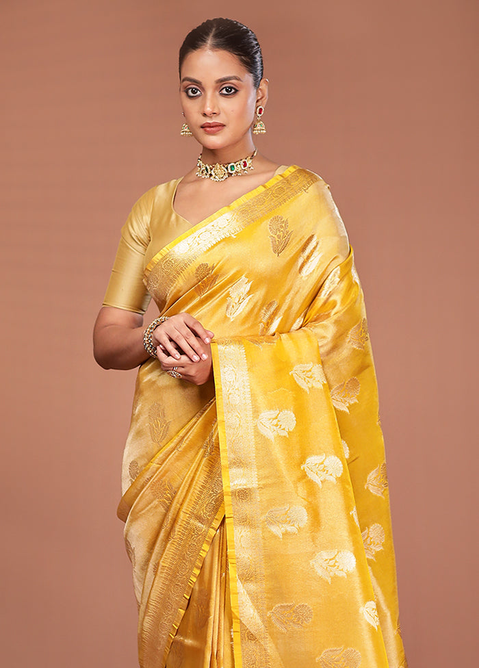 Yellow Tissue Silk Saree With Blouse Piece