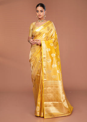 Yellow Tissue Silk Saree With Blouse Piece
