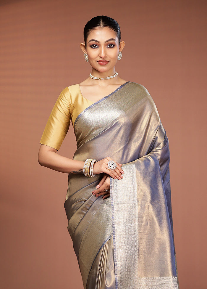 Grey Tissue Silk Saree With Blouse Piece