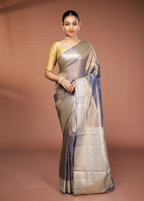 Grey Tissue Silk Saree With Blouse Piece