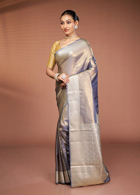 Grey Tissue Silk Saree With Blouse Piece
