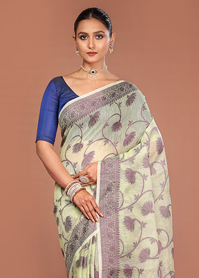 Green Cotton Saree With Blouse Piece