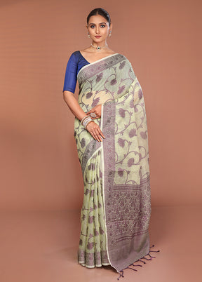 Green Cotton Saree With Blouse Piece