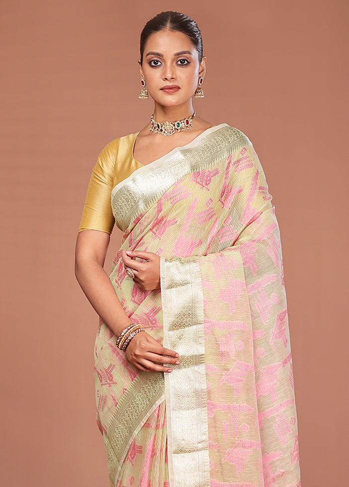 Green Cotton Saree With Blouse Piece