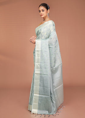 Green Cotton Saree With Blouse Piece