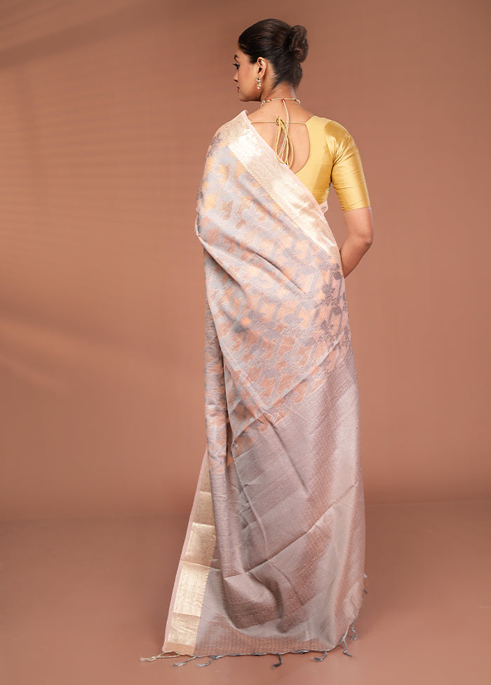 Peach Cotton Saree With Blouse Piece