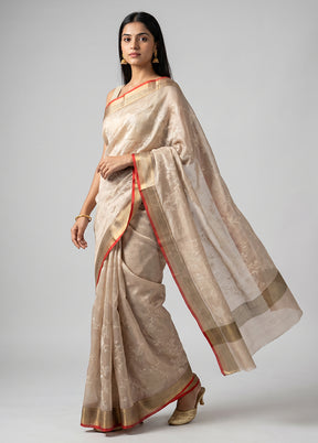 Cream Cotton Saree With Blouse Piece
