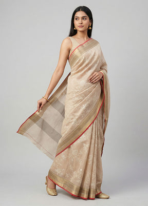 Cream Cotton Saree With Blouse Piece