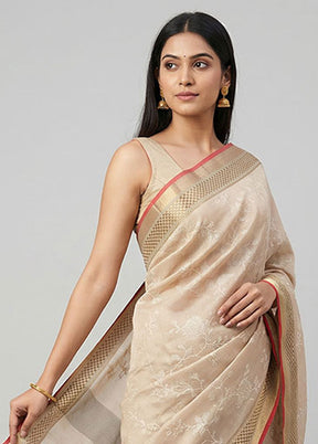 Cream Cotton Saree With Blouse Piece