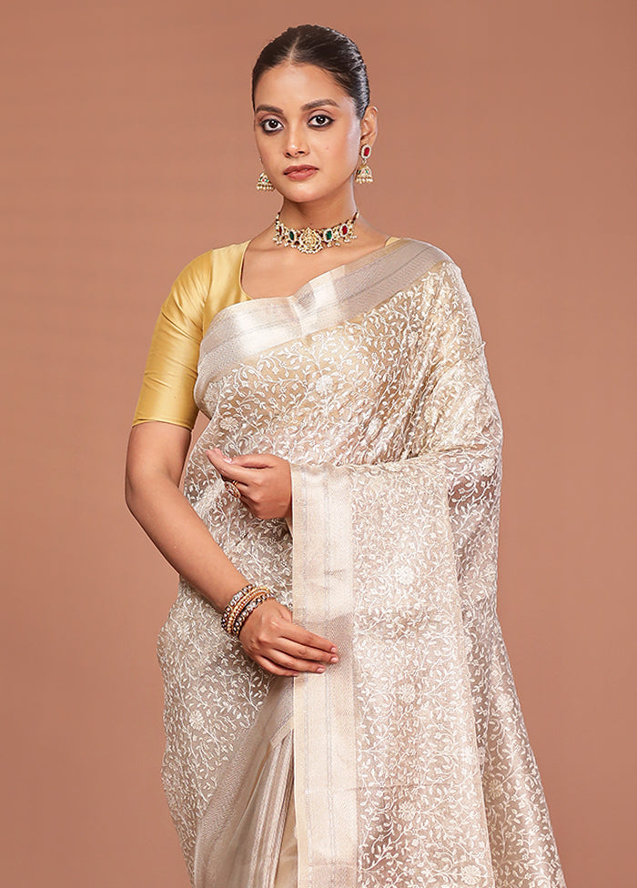 Cream Cotton Saree With Blouse Piece