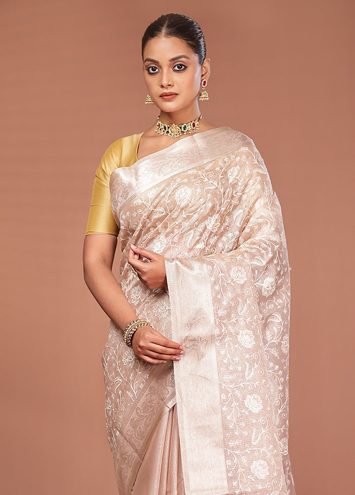 Cream Cotton Saree With Blouse Piece