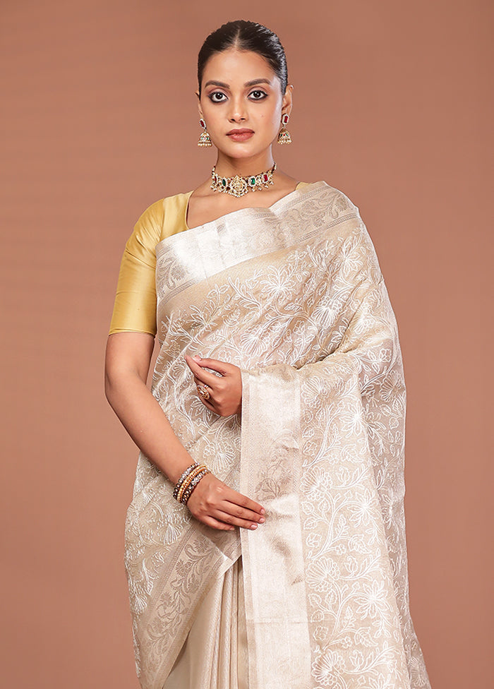 Cream Cotton Saree With Blouse Piece