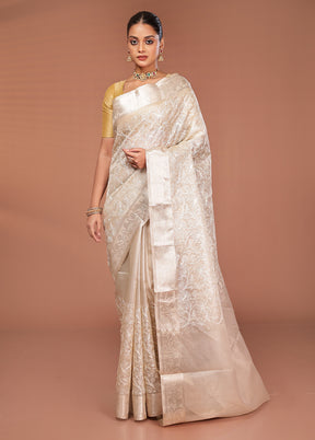 Cream Cotton Saree With Blouse Piece