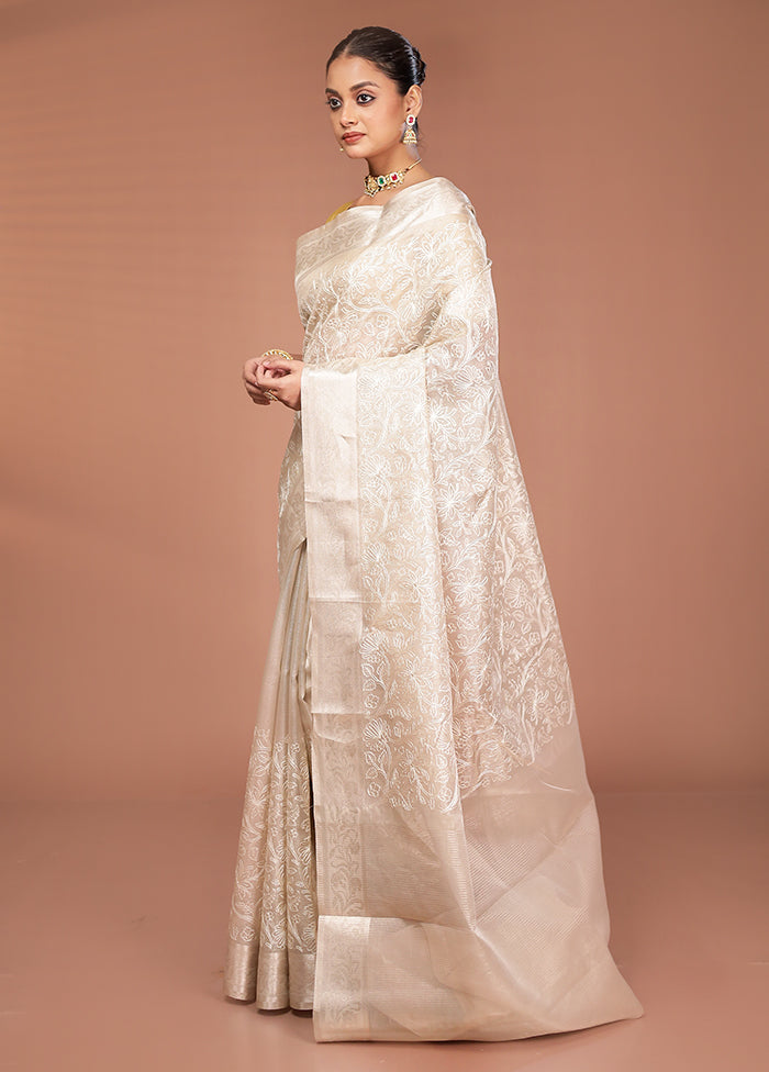 Cream Cotton Saree With Blouse Piece