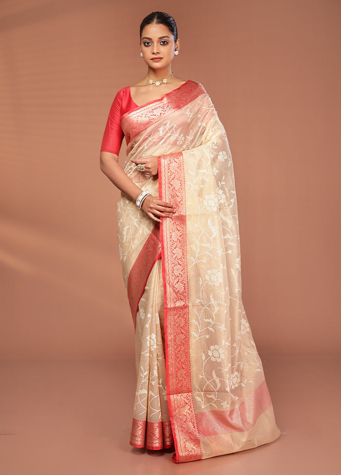Cream Cotton Saree With Blouse Piece