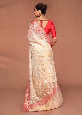 Cream Cotton Saree With Blouse Piece