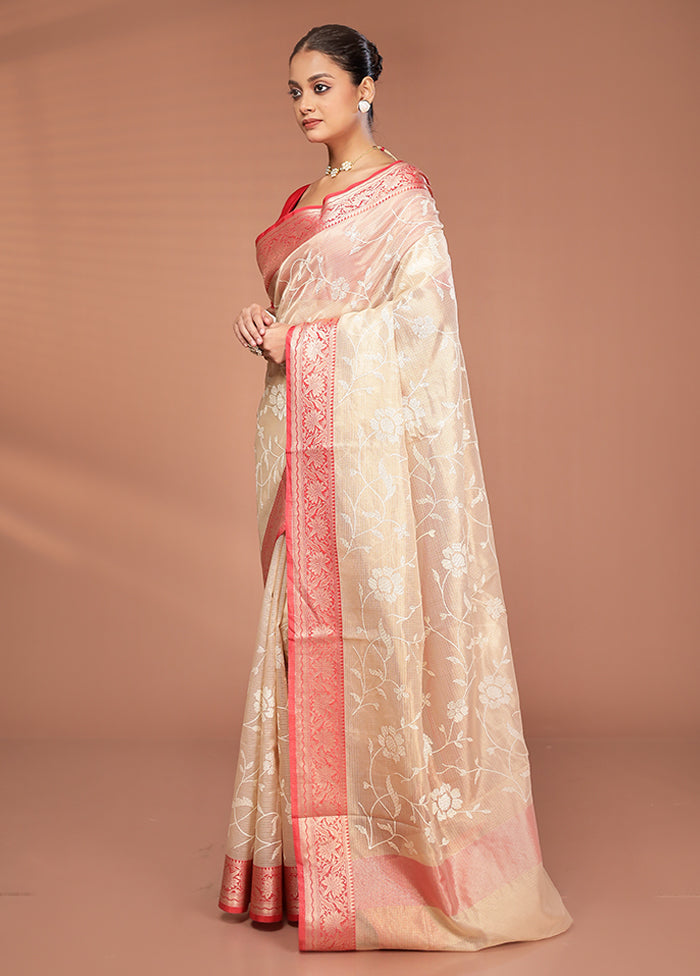 Cream Cotton Saree With Blouse Piece